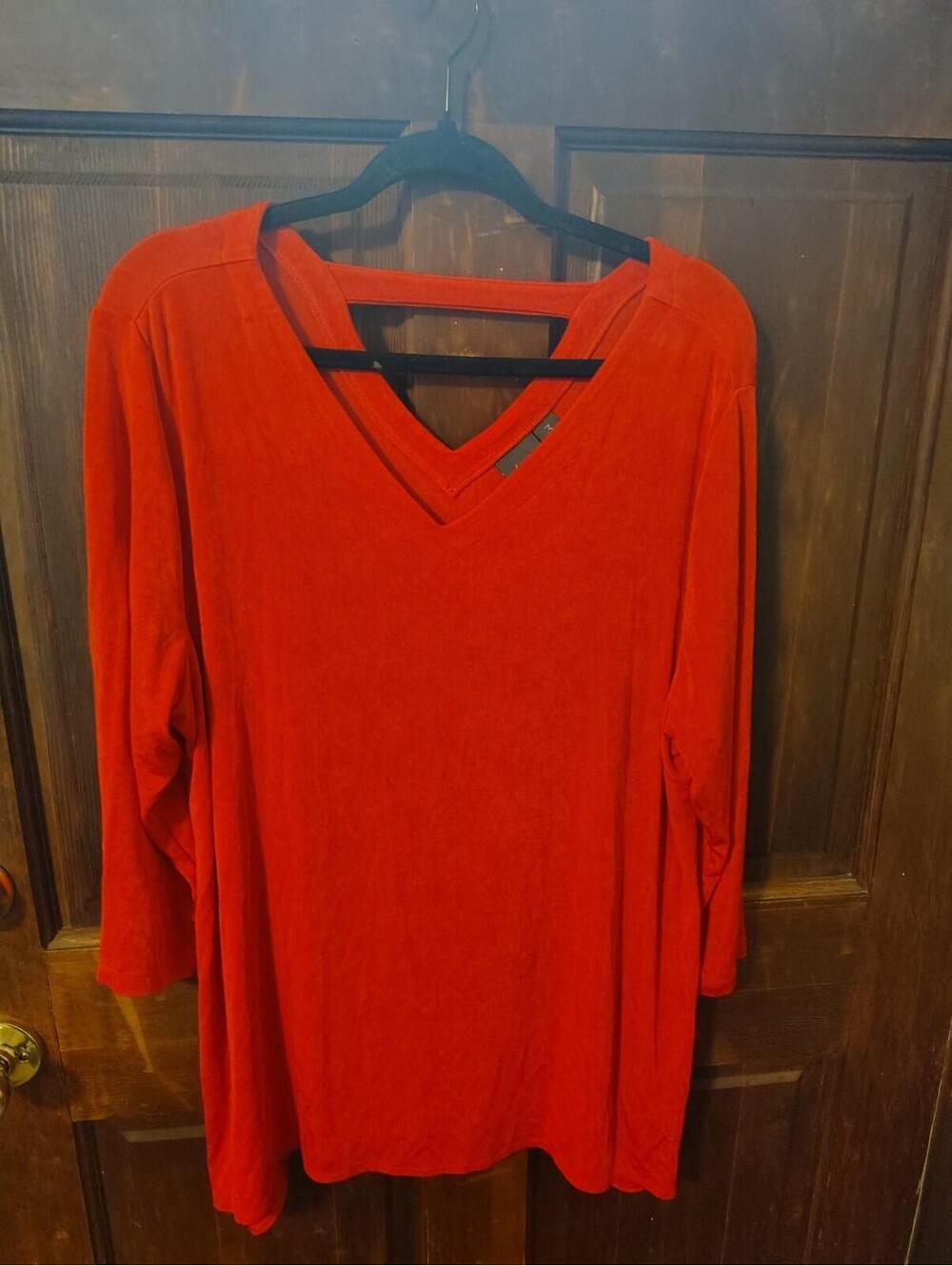 Travelers By Chicos Bright Red Long Sleeve Blouse Size XL 3